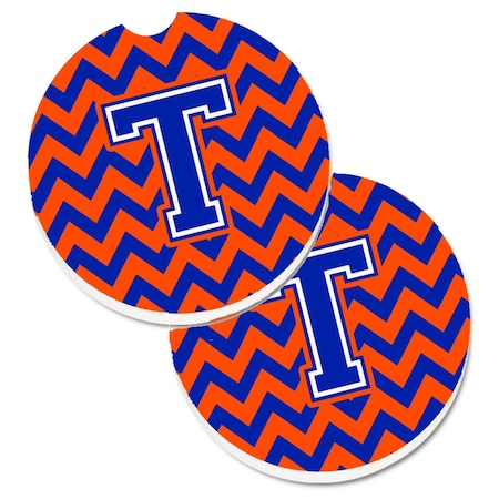 Carolines Treasures Letter T Chevron Orange and Blue Set of 2 Cup Holder Car Coaster CJ1044-TCARC